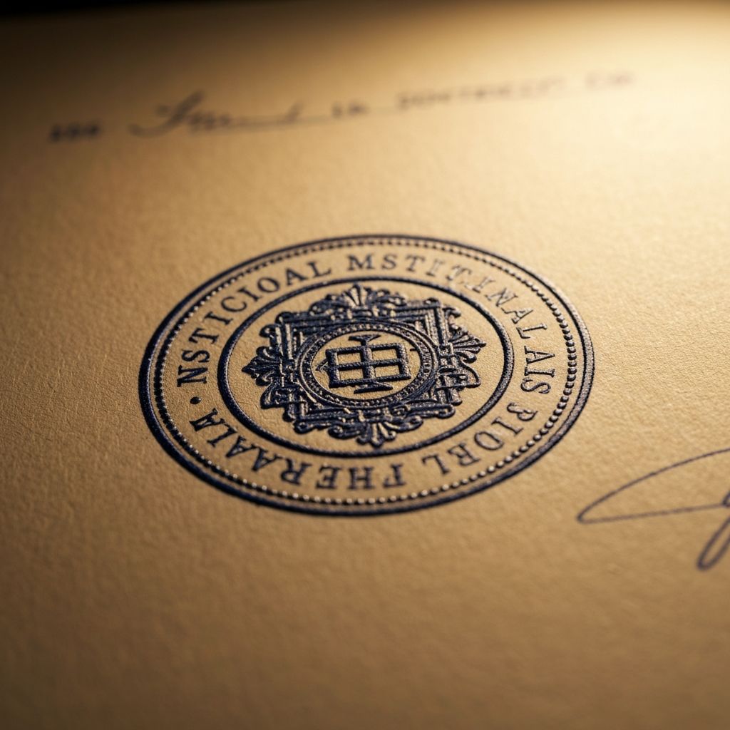 Institutionelles Siegel oder Stempel auf Papier, symbolisiert wichtige rechtliche Mitteilung